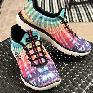 Skechers Women's Tie-Dye Slip-On Athletic Sneakers - Blue Pink Purple